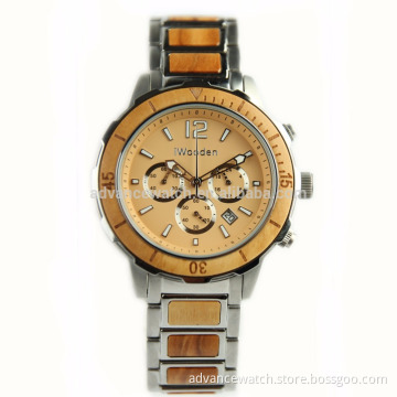 2017 latest chronograph stainless steel inlay wooden watch with Japanese movement Uhr
